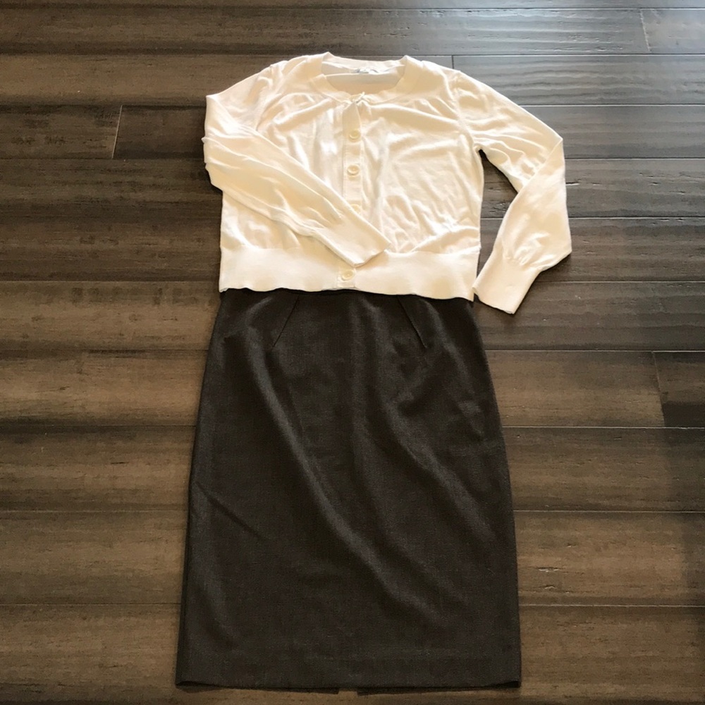 Skirt and cardigan outfit